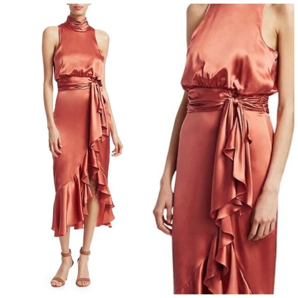 Cinq à Sept Winona Silk Dress Size 8 Bow Ruffled Hem - Picture 1 of 12